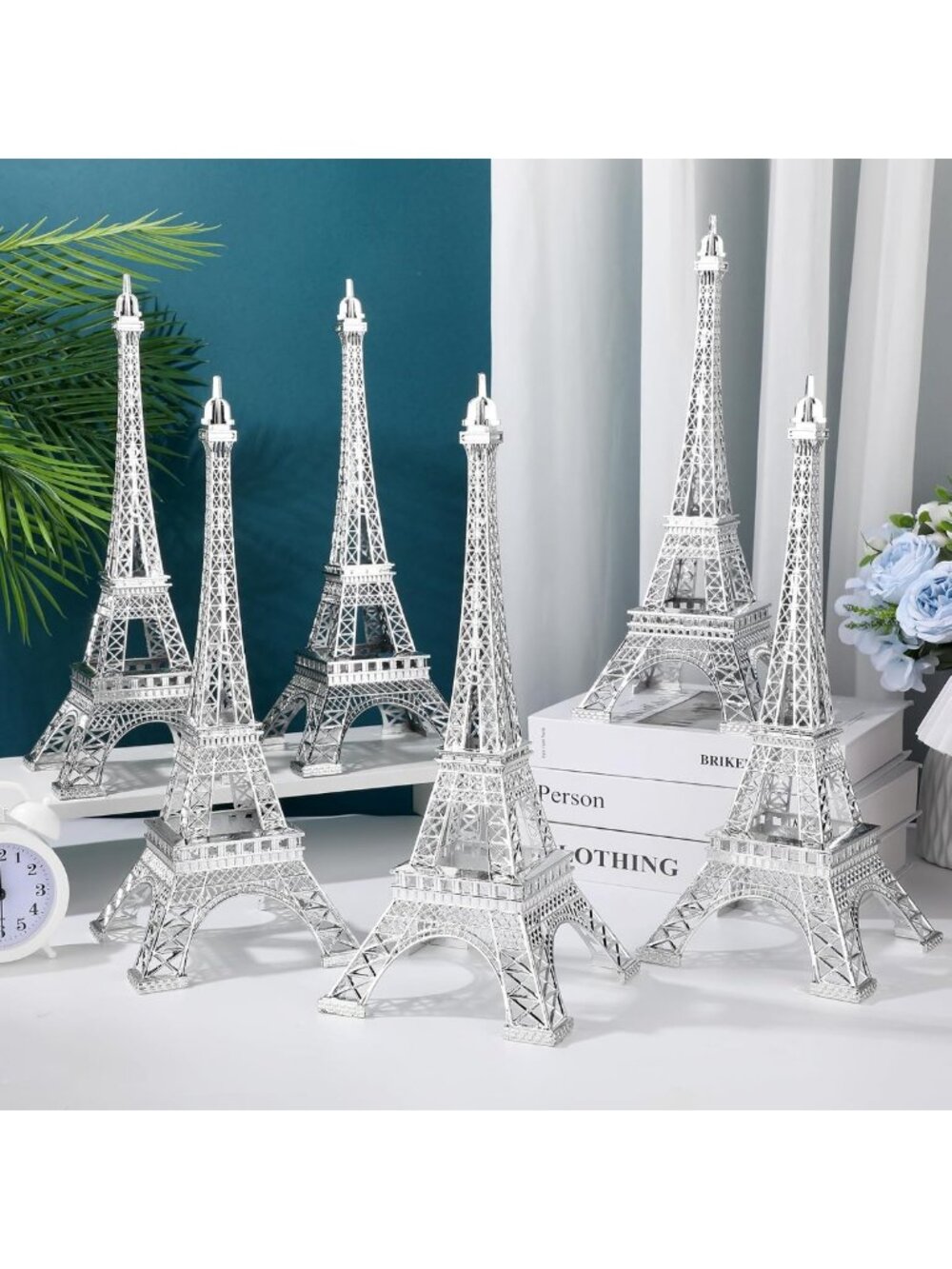 6 Pcs 15'' Eiffel Tower Statues - Metal Paris Decor, Collectible Figurines